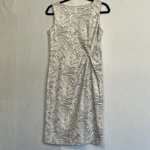 J. McLaughlin‎ Sleeveless Sheath Dress Gray White Abstract Print Office Career S